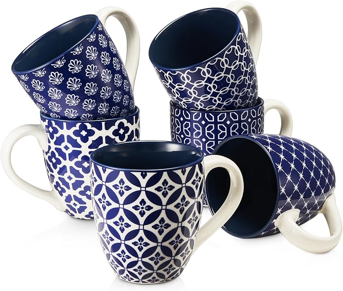 DOWAN Coffee Mugs Set of 6, 16 oz Large Porcelain Coffee Cups by DOWAN