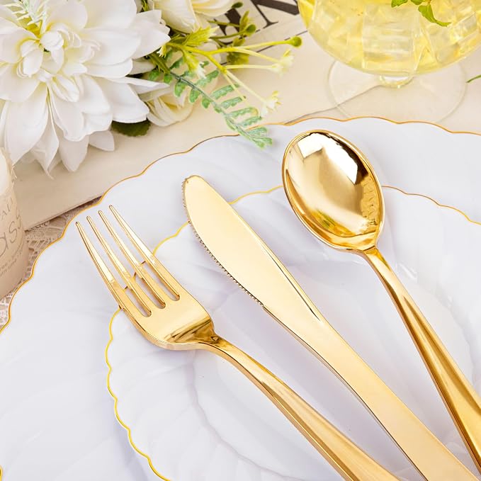 YOUBET 125PCS White and Gold Plastic Plates - Image 7