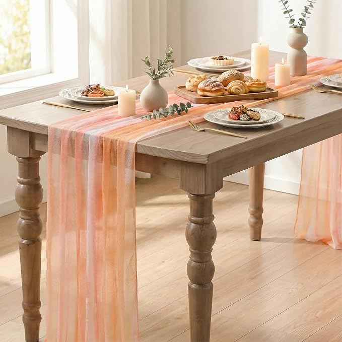 Artoid Mode Boho Orange Stripes Fall Thanksgiving Chiffon Table Runner 120 - Image 5