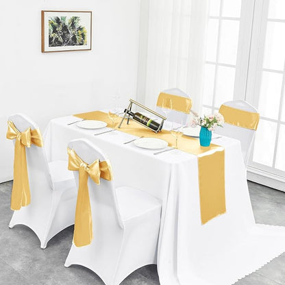 10-Pack Gold Satin Table Runner 12 x 108 Inch Long Fuchsia Bright and Smooth - Image 5