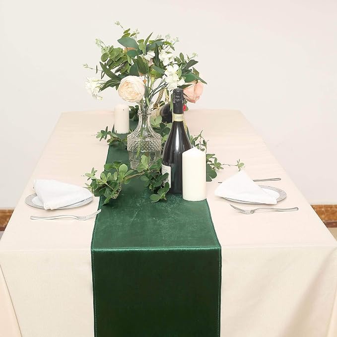 10 pcs 12x108-Inch Hunter Green Premium Velvet Table Runners Wedding Reception - Image 2