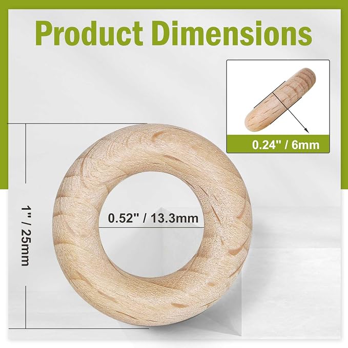FoDau770 10pcs Natural Beech Wooden Rings, Unfinished Solid Wood Rings Heavy - Image 4