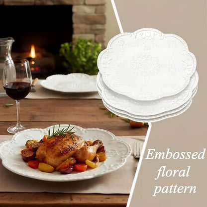 Tebery Set of 4 Ceramic Dinner Plate, 10.5 Inch Large Embossed Lace Salad - Image 4