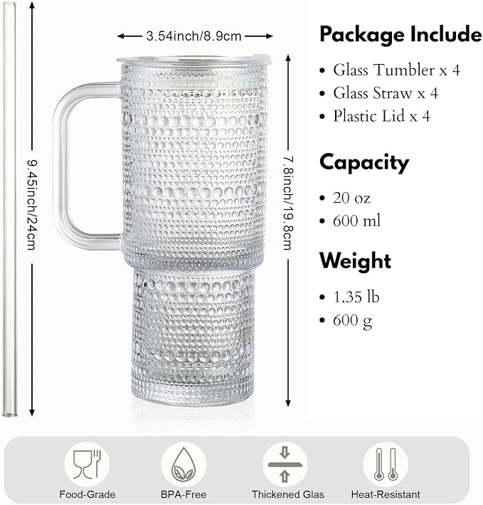 20 oz Glass Tumbler with Lid and Straw, Glass Iced Coffee Cups, Spill-proof - Image 6