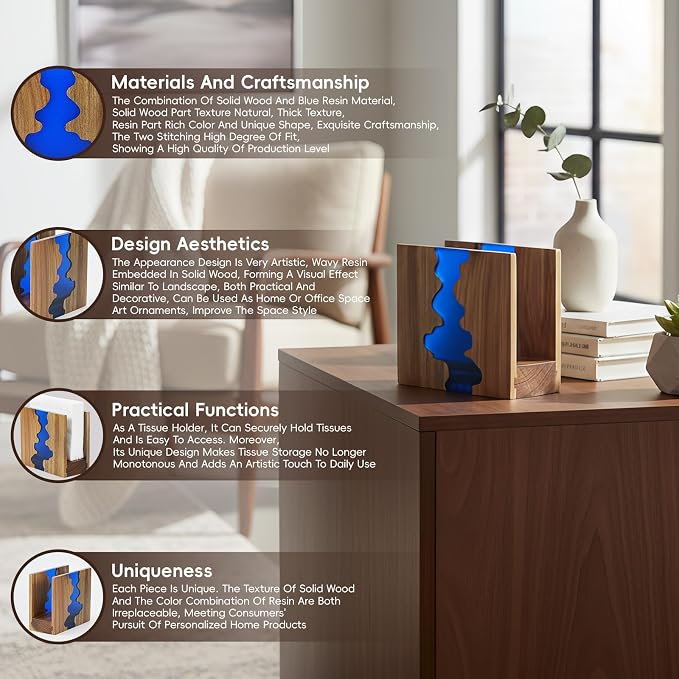 Artistic Napkin Holder | Loongresinwood Acacia Wood & Epoxy Resin | Thickened - Image 5