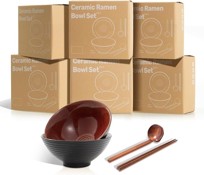 8 Inch Ceramic Ramen Bowl Set of 2, 40oz Japanese Bowls - Image 7