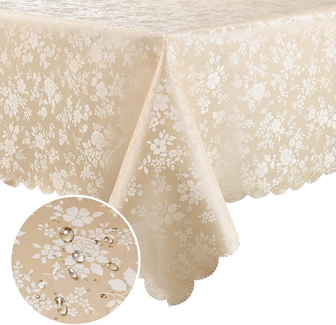 Smiry Rectangle Table Cloth, Waterproof Heavy Duty Vinyl Tablecloths, Wipeable Washable Table Cover for Kitchen and Dining Room (Beige, 60" X 140")