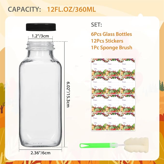 AuroTrends 6-Pack 12oz Glass Bottles w Lids - Image 4