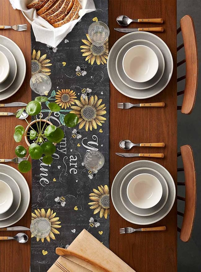 Farmhouse Sunflowers Table Runners 72 Inches Long, Cotton Linen Fabric Table - Image 5
