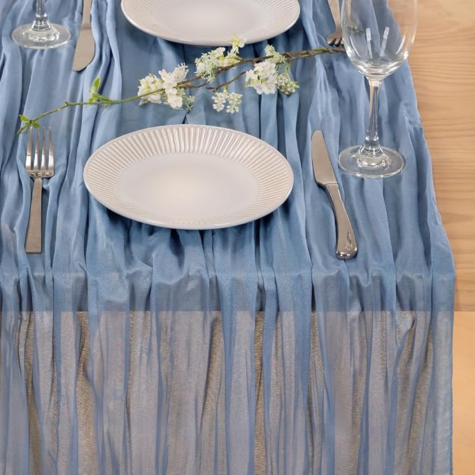 3 Pack Dusty Blue Cheesecloth Table Runner 10ft Boho Gauze Centerpiece | - Image 6
