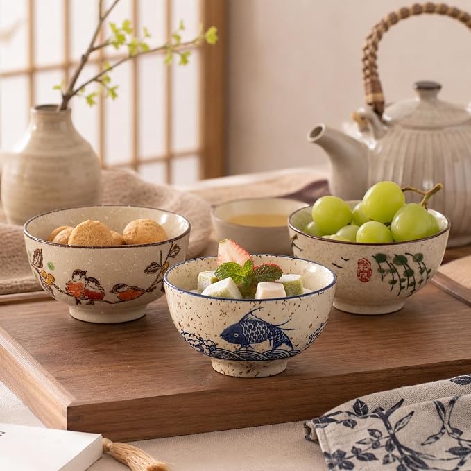 clothmile 4.5 Inch Japanese Retro Rice Bowls Set of 4 Japanese Style - Image 5