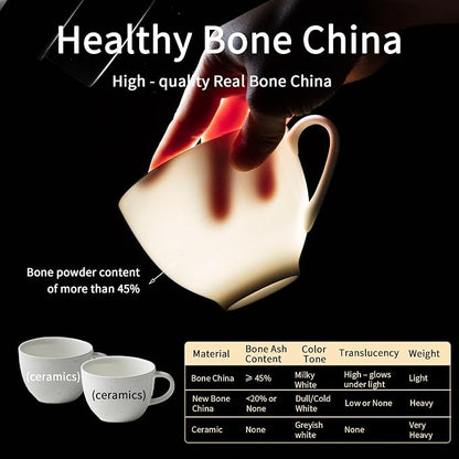 Bone China Tea Cups and Saucers Set – White Luxury Fine Porcelain Mugs - Image 7