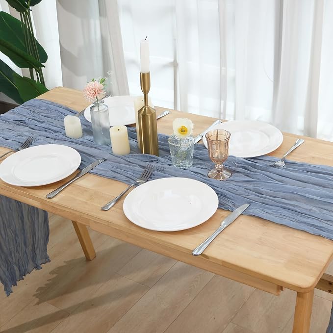 10 Pack Dusty Blue Cheesecloth Table Runner 120 Inch Boho Wedding Decor | - Image 6