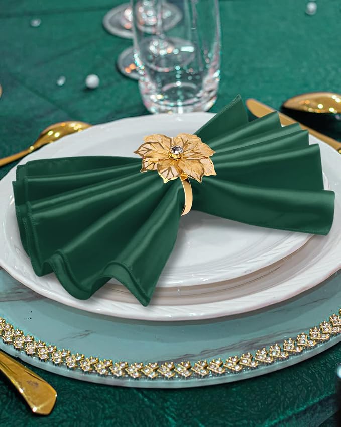 12 Pack Gold Napkin Rings and Cloth Napkins Set of 6, 17x17 Satin Cocktail - Image 3
