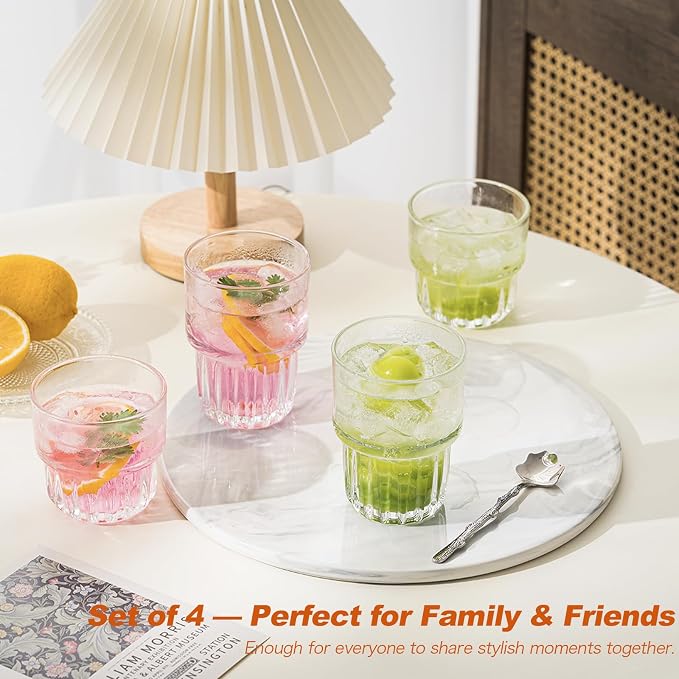 11oz Drinking Glasses Set of 4, Juice Glasses Stackable Tall Glass Mugs - Image 7