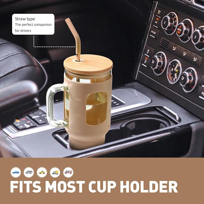 WINSA Glass Tumbler with Straw and Lid, 40 oz, Amber | Iced Coffee Cup with - Image 5