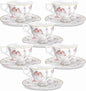fanquare 6oz Pink Butterflies Porcelain Tea Cups and Saucers Set of 6 | Elegant by fanquare