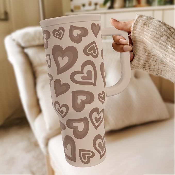 SANDJEST Heart Tumbler with Handle and Straw 40oz – Stainless Sleel Slider - Image 7