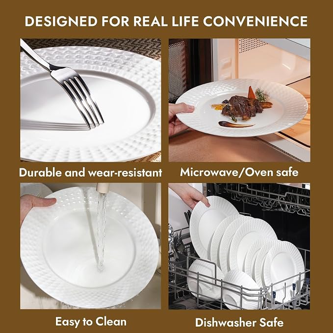 12Pc Rhombus Edge White Bone China Set, Service - Image 8