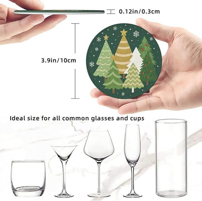 Gold Green Christmas Tree Snowflake Coasters - Image 3