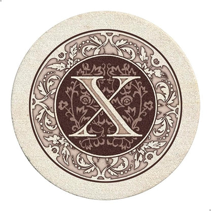 Thirstystone Monogram Round Natural Sandstone Coaster 4 Pack | 4" Diameter by Thirstystone