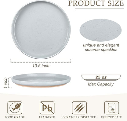 LIANYU 6Pcs Stoneware Dinner Plates, 10.5 Inch Large Porcelain Plates Set, Kitchen Ceramic Serving Dishes Set for Dining, Microwave, Oven & Dishwasher Safe, Scratch Resistant, Glacier Gray