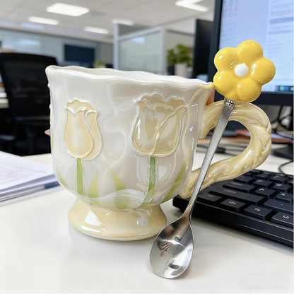 DTIUYIOP-Ceramic Coffee Mug 14oz/410ml Yellow Cute Flower - Image 4
