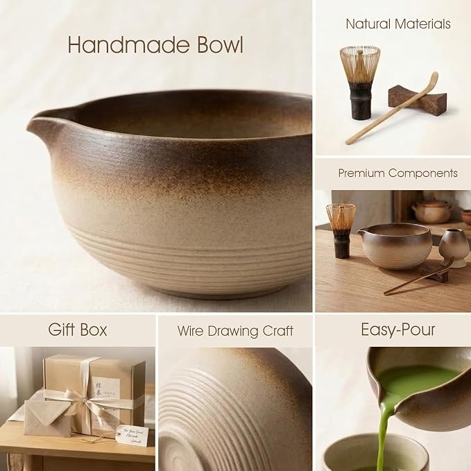 5-Piece Matcha Set，Matcha Bowl & 100-Prong Purple Bamboo Whisk | Rustic - Image 3