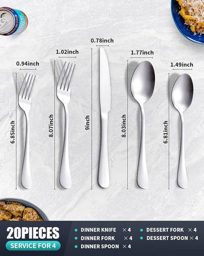 Matte Silverware Set with Steak Knives, 20-Piece Stainless Steel Flatware Set - Image 2