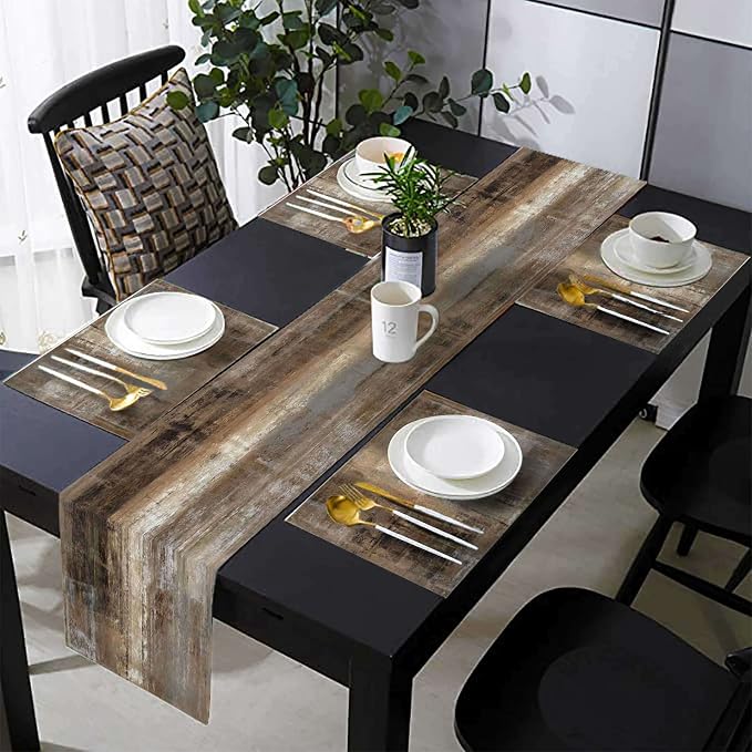 Brown and Grey Abstract Modern Table Runner 108 Inches Long by TQFZP