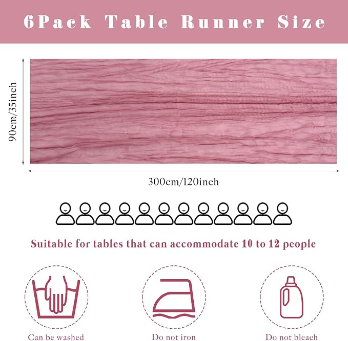 Dusty Rose 6 Pcs Cheesecloth Table Runner 10FT Runner - Image 3