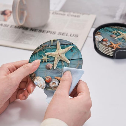 Fishnet Leather Coasters Starfish Seashells Set of 6 - Image 8