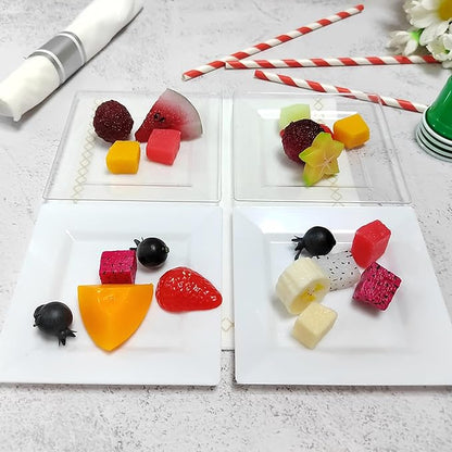 50PCS Square Plastic Plate-4.5 inch Disposable Dessert Plates- Premium Hard Square Small Appetizer Plates for Party/Birthday/Wedding & All Occasions (White)