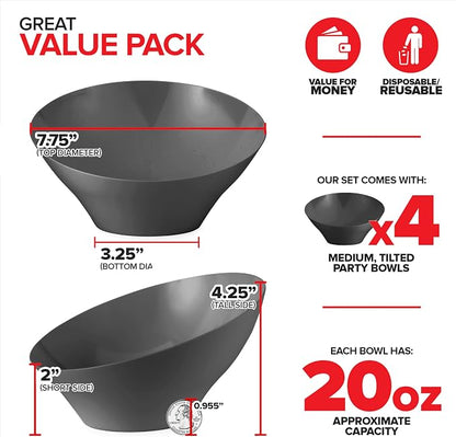 20oz Black Plastic Serving Bowls Medium Disposable Snack Bowl Candy Dishes - Image 2