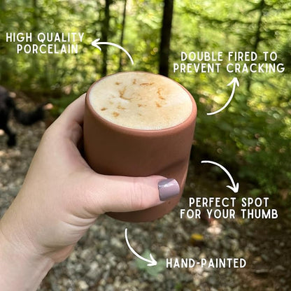 Handleless Ceramic Mug, Hand-Painted, 11 oz, Soft Brown - Image 2