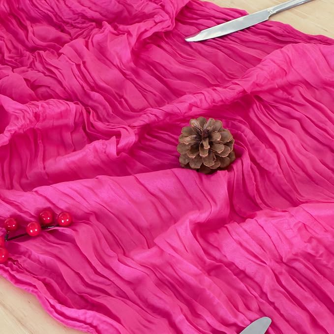 3 Pack Hot Pink Cheesecloth Table Runner 120 Inch Boho Wedding Decor | - Image 5