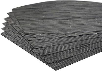 Wedge Placemats for Round Table Woven Vinyl Heat Resistant Washble Easy Clean Table Mats Set of 6（Black）