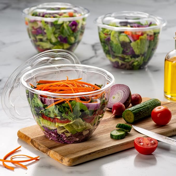 GUSTO [48 oz. - 50 Count Clear Plastic Salad Bowls - Perfect - Image 3
