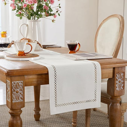 Rustic Burlap Table Runner, Off White Table Runners 60 inches Long | Double - Image 7