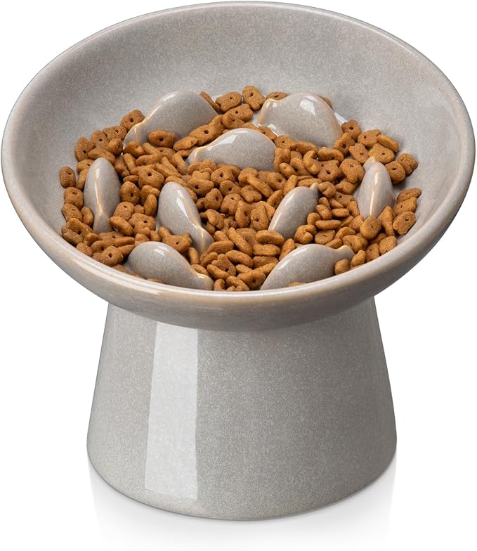 vancasso Ceramic Slow Feeder Cat Bowl, 6.25 Inch Elevated Cat Slow Feeder Bowl by vancasso