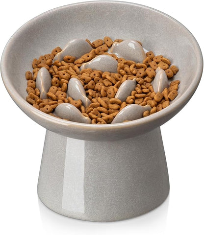 vancasso Ceramic Slow Feeder Cat Bowl, 6.25 Inch Elevated Cat Slow Feeder Bowl by vancasso
