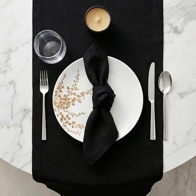 Solino Home 100% Pure Linen Table Runner Black, Fete 14 x 132 Inch Long | Table - Image 4