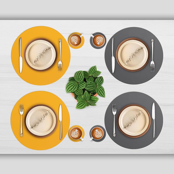 Myir JUN 15 Inches Round Placemats Set of 6 Faux Leather Place Mats | - Image 2