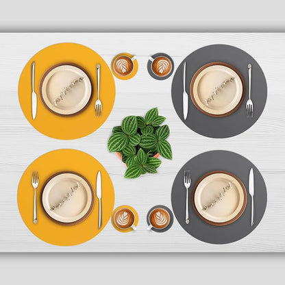 Myir JUN 15 Inches Round Placemats Set of 6 Faux Leather Place Mats | - Image 2