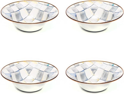 MACKENZIE-CHILDS Enamel Breakfast Bowl, Unique Soup Bowl or Cereal Bowl, Dinnerware, Sterling Check, Set of 4