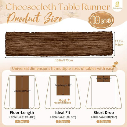 Showgeous 18 Pack Brown Cheesecloth Table Runner, 17 x 108 Inches | Boho - Image 2
