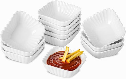 UIBFCWN 12 Pack Ceramic Soy Sauce Dishes, 2 oz Square Dipping Sauce Cups/Bowls/Dishes for Kitchen, Small Dip Bowls Set, Mini Bowl for Side Dish, Ketchup, Soy, BBQ, Sushi, Party - 2.75inch