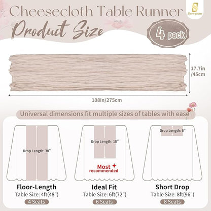 Showgeous 4 Pack Rosy Brown Cheesecloth Table Runner, 17 x 108 Inches | Boho - Image 2