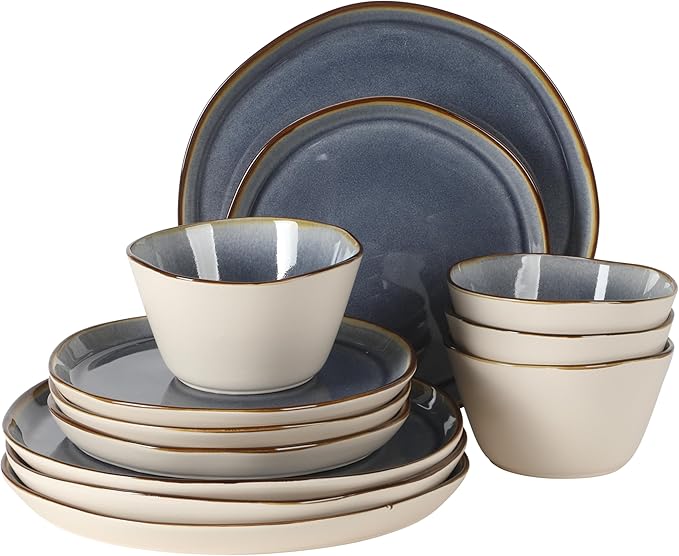 Gibson Elite Algeria River Plates and Bowls Sets, 12-Piece Stoneware Dinnerware by GibsonHomewares