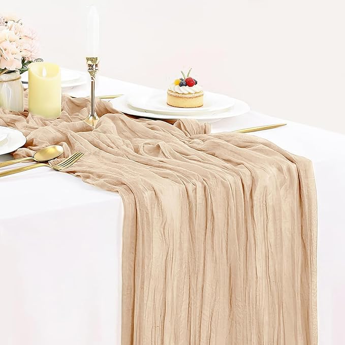 Champagne Cheesecloth Table Runner 35x120 Inches, Summer Cheese Cloth Table by BlueTopCoLtd
